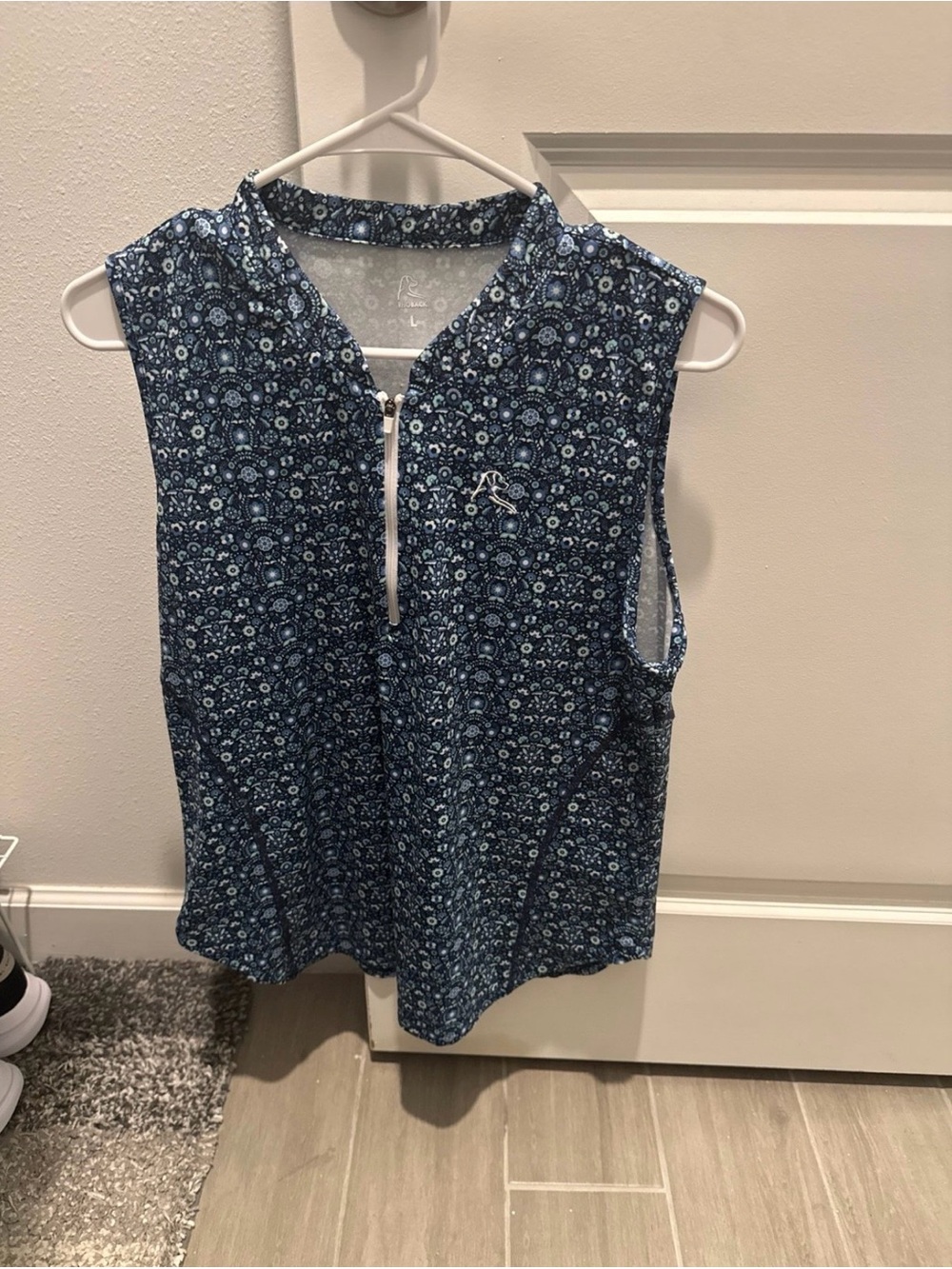 Rhoback Blue Floral Zip-Front Athletic Tank